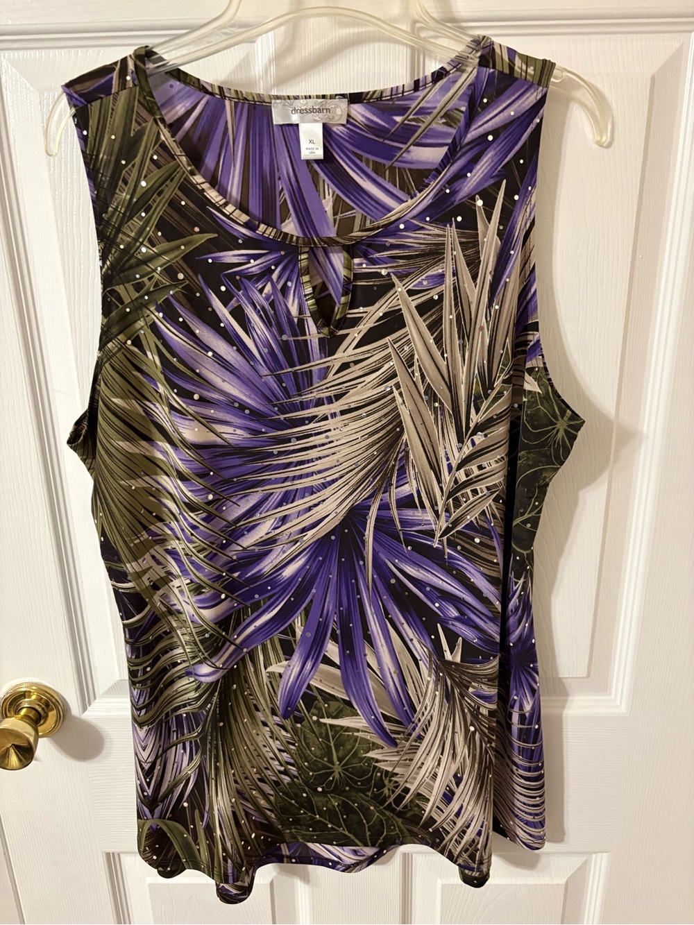 dressbarn Olive and Purple Tropical Print Sleeveless Tank